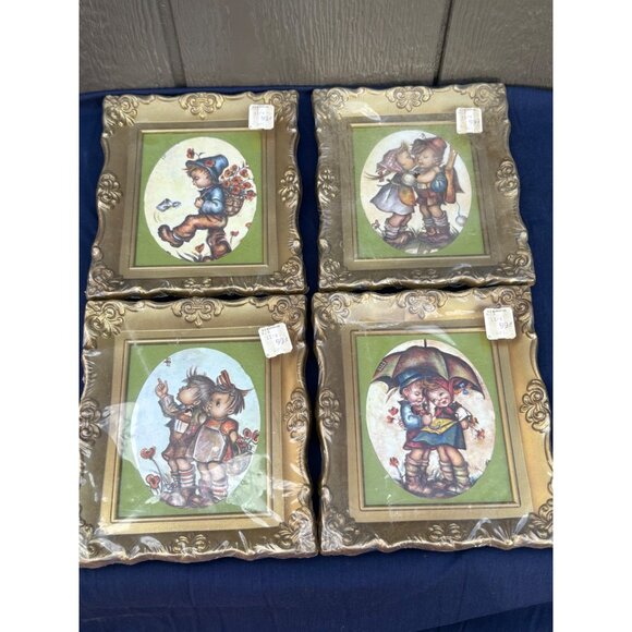 Set Of 4 Vintage G.C. Murphy Co Prints Children Gold Ornate Frames Hummel Theme - Picture 1 of 7
